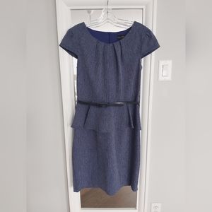Connected Apparel Dark Blue Belted Peplum Dress Size 10